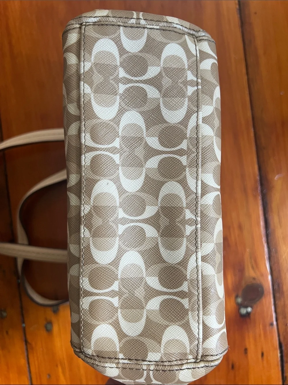 Coach Tan and Cream Signature Canvas Shoulder Bag